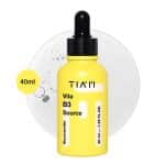 TIAM Vita B3 Source 40ml yellow bottle with a black dropper cap and clear gel splash background.