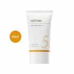 Missha Cotton Sun SPF50+ PA++++ 50ml white tube with orange stripe and large "50" text.