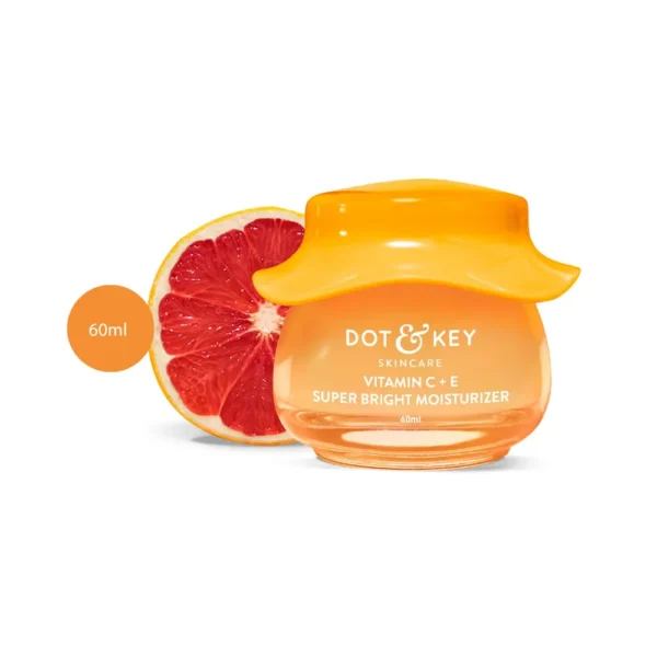 DOT & KEY Vitamin C + E Super Bright Moisturizer 60ml jar with grapefruit slice.