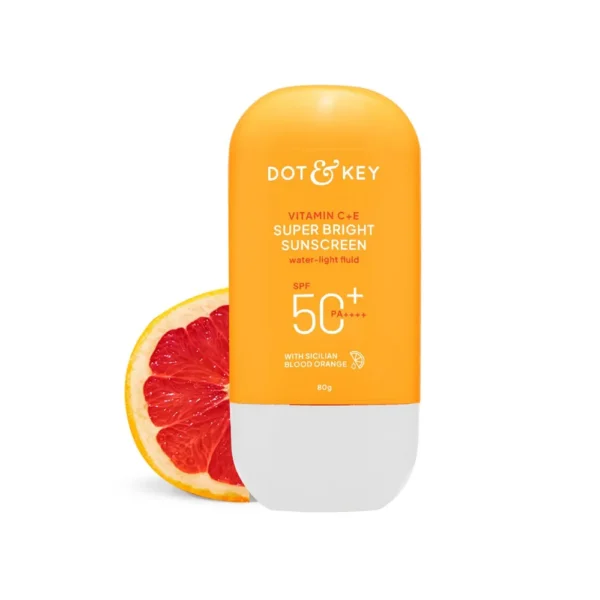DOT & KEY Vitamin C + E Super Bright Sunscreen SPF 50 PA++++ orange bottle white cap.
