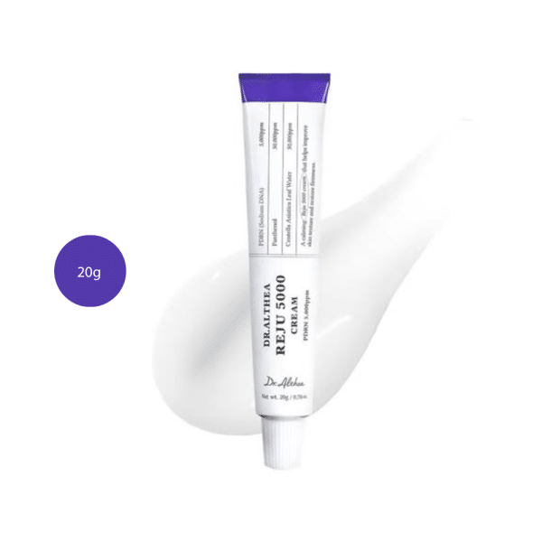 Dr. Althea Reju 5000 Cream in a 20g white and purple tube with PDRN and Panthenol.