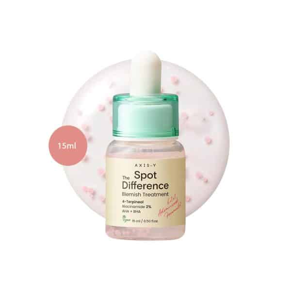 AXIS-Y Spot the Difference Blemish Treatment 15ml with pink badge on white background.