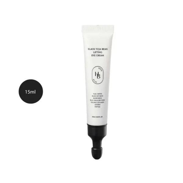 HEVEBLUE Black Yuja Bean Lifting Eye Cream 15ml slender white squeeze tube.