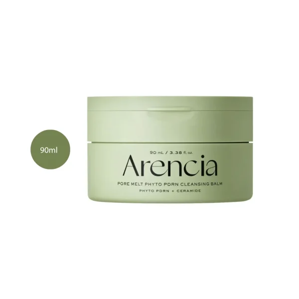 Arencia Pore Melt Phyto PDRN Cleansing Balm 90ml in a minimalist, green tub.