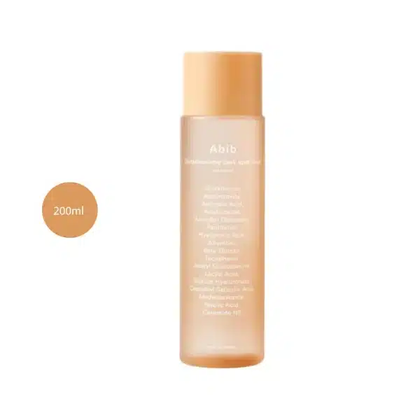 Abib Glutathiosome Dark Spot Toner 200ml in a minimalist, frosted peach bottle.