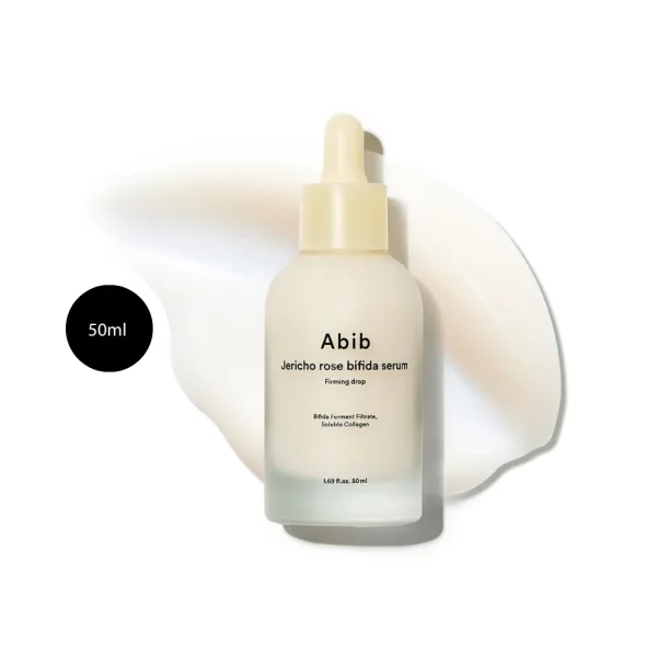Abib Jericho Rose Bifida Serum Firming Drop 50ml in a minimalist, frosted cream bottle.