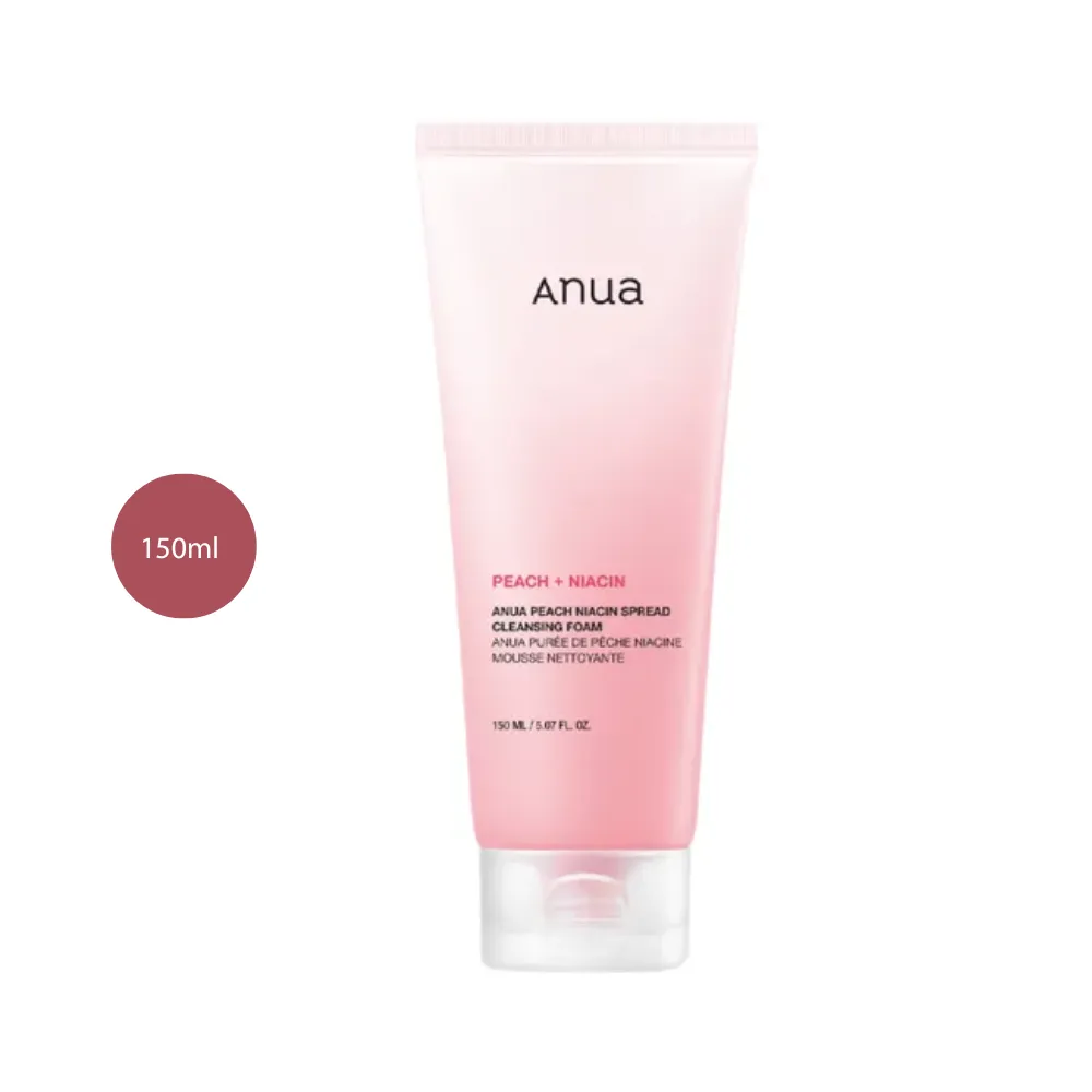 Anua Peach Niacin Spread Cleansing Foam (150ml) Anua Peach Niacin Spread Cleansing Foam 150ml pink gradient tube on a white background.