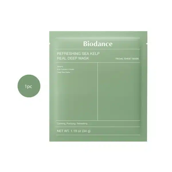 Biodance Refreshing Sea Kelp Real Deep Mask 34g green packet on a white background.