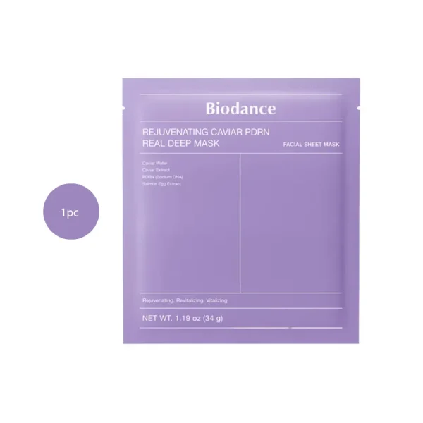 Biodance Rejuvenating Caviar PDRN Real Deep Mask 34g grey packet on a white background.