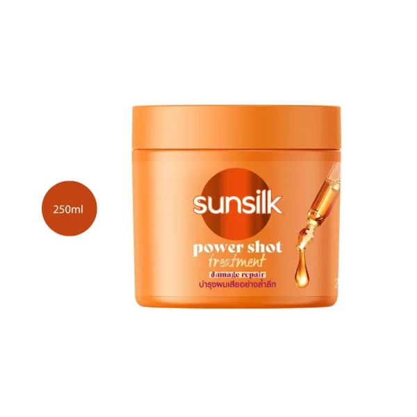Sunsilk Power Shot Damage Repair in a 250ml pink jar with oil droplet and flask graphic.