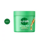 Sunsilk Power Shot Strong Lengths in a 250ml green jar with gold dropper graphic.