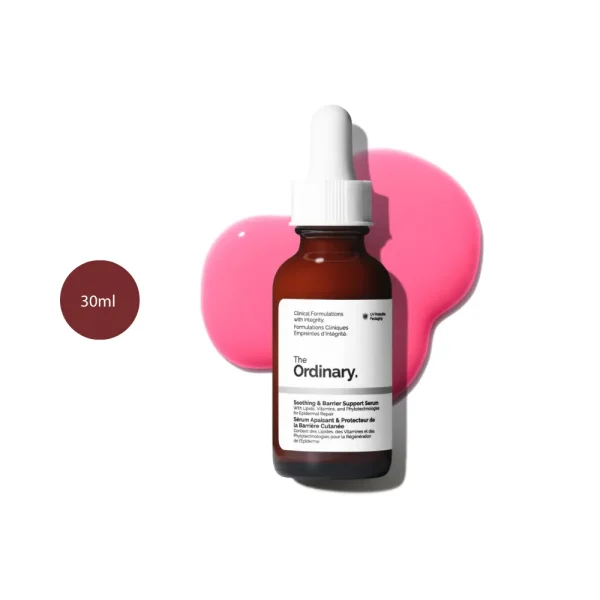 The Ordinary Soothing & Barrier Support Serum in a 30ml amber bottle with white dropper.