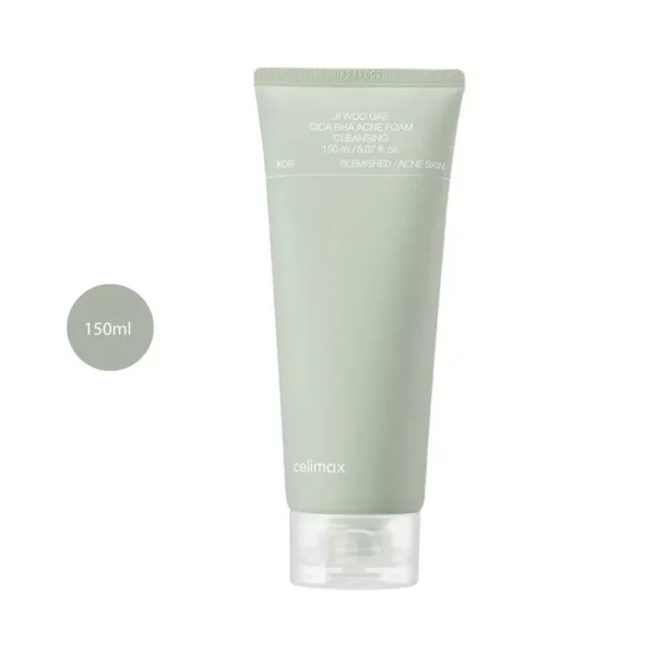 Celimax Ji Woo Gae Cica BHA Acne Foam Cleansing 150ml matte light green squeeze tube.