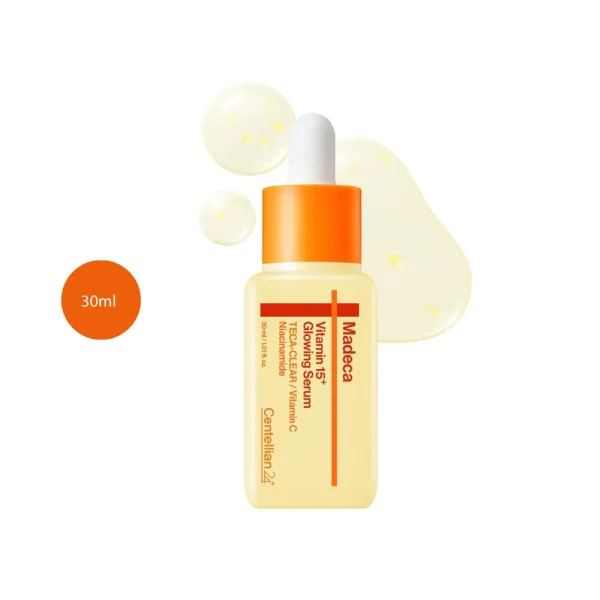 Centellian24+ Madeca Vitamin 15+ Glowing Serum 30ml yellow dropper bottle.