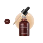 Centellian24+ PDRN Firming Boosting Ampoule 30ml brown dropper bottle on a peach serum backdrop.