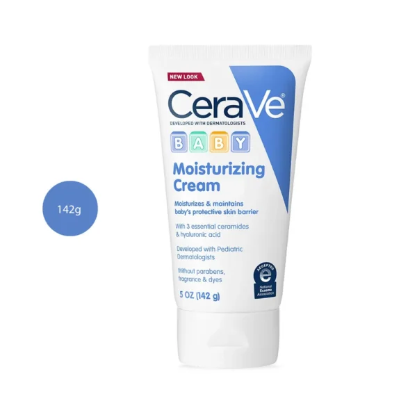 CeraVe Baby Moisturizing Cream 142g white squeeze tube with a white cap against a white background.