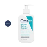 CeraVe Blemish Control Cleanser 236ml white bottle with a white pump against a white background.