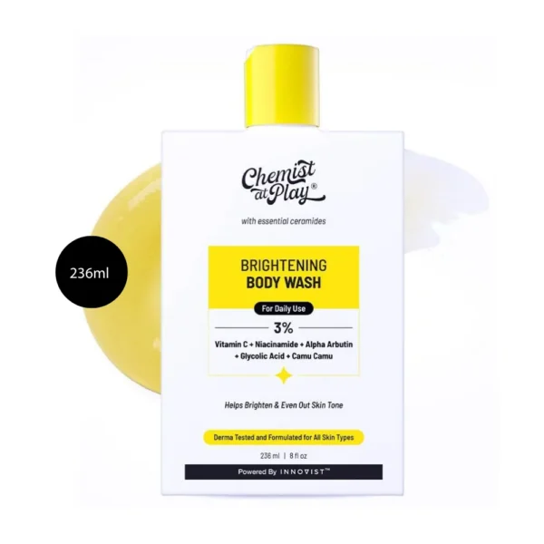 Chemist at Play Brightening Body Wash with Vitamin C & Niacinamide 236ml white bottle
