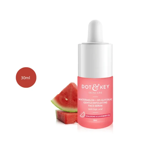 DOT & KEY Watermelon & 10% Glycolic Gentle Exfoliating Face Serum 30ml bottle.