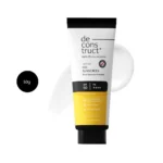 Deconstruct Gel Sunscreen SPF 50 50g tube with black cap against a white gel background.