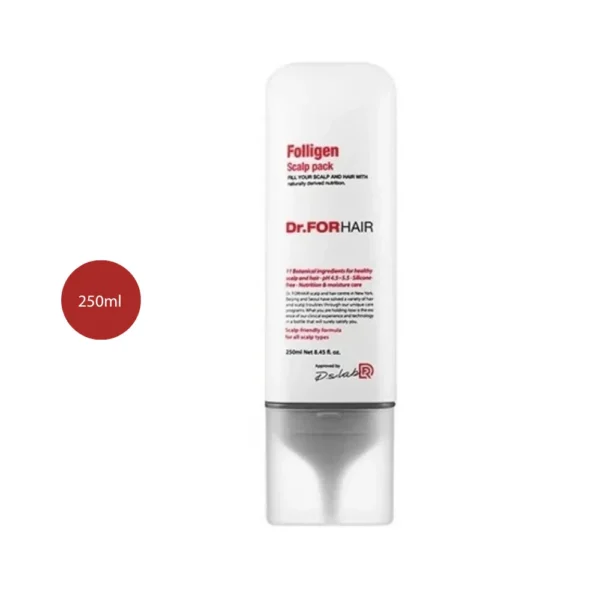 Dr. FORHAIR Folligen Scalp Pack 250ml white tube with red text and clear cap.