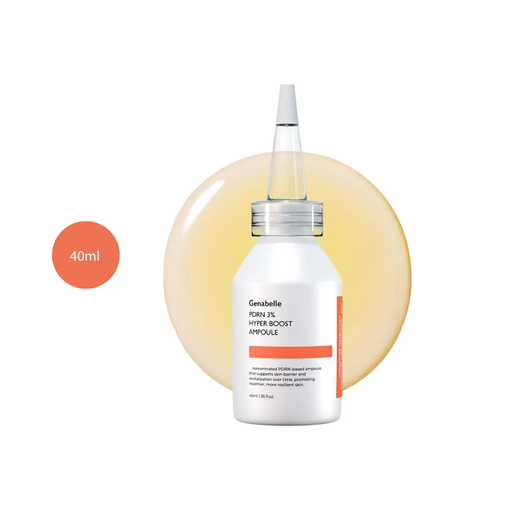 Genabelle PDRN 3% Hyper Boost Ampoule (40ml) Genabelle PDRN 3% Hyper Boost Ampoule 40ml with orange liquid accents.