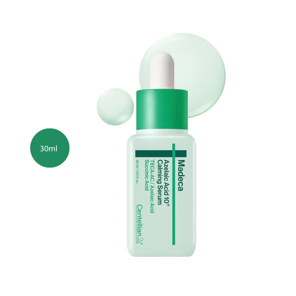 Madeca Azelaic Acid 10+ Calming Serum 30ml Centellian24+ Madeca Azelaic Acid 10+ Calming Serum 30ml green dropper bottle.
