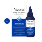 Nizoral Scalp Itch Relief Liquid 60ml bottle next to its retail box on a white background.