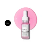 The Ordinary PHA 5% Exfoliating Lip Serum 15ml dropper bottle against a pink fluid background.