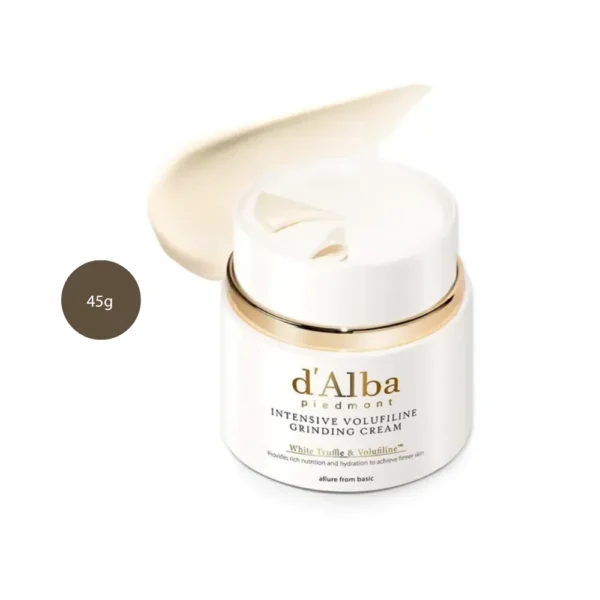 d'Alba Intensive Volufiline Grinding Cream 45g jar with smooth cream texture accents.