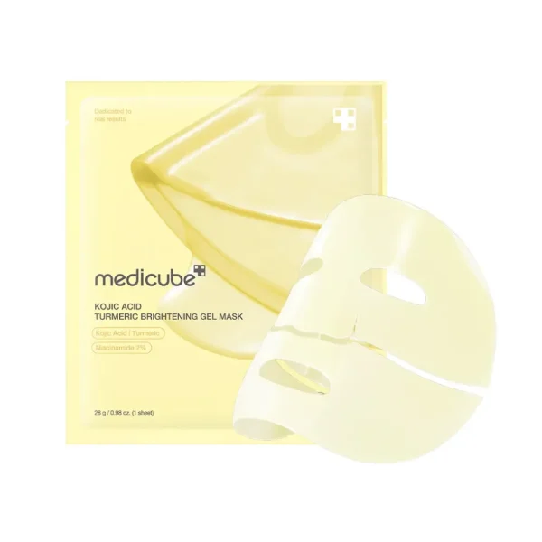 medicube Kojic Acid Turmeric Brightening Gel Mask 1pc yellow packet on white background.