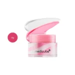 Medicube PDRN Lip Sleeping Mask 10g pink and white jar with product swatch.