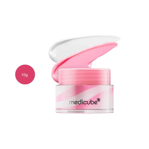 Medicube PDRN Lip Sleeping Mask 10g pink and white jar with product swatch.