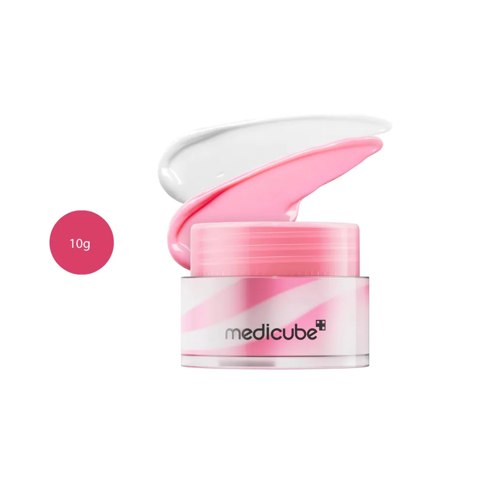 medicube PDRN lip sleeping mask (10g) Medicube PDRN Lip Sleeping Mask 10g pink and white jar with product swatch.
