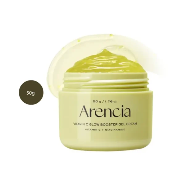 Arencia Vitamin C Glow Booster Gel Cream 50g pale yellow jar filled with translucent yellow gel.