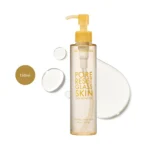 BE THE SKIN Pore Reset Cleansing Oil 150ml amber pump bottle with clear liquid droplets.