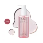 Biodance Collagen Cleansing Oil 200ml pink bottle with a white pump against a pink oil splash.