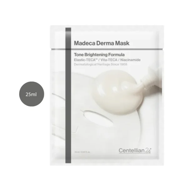 Centellian24+ Madeca Derma Mask packaging with grey labels and a face graphic.