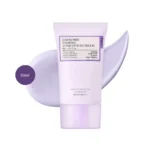 FULLY Exosome Firming Tone Up Sun Cream 50ml light purple squeeze tube on a purple cream swipe.