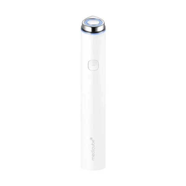 medicube AGE-R Booster Pro EX Device (White Mini) light pink wand with glowing LED head.