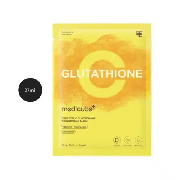 medicube Deep Vita C Glutathione Brightening Mask 27ml sheet mask package in bright yellow.