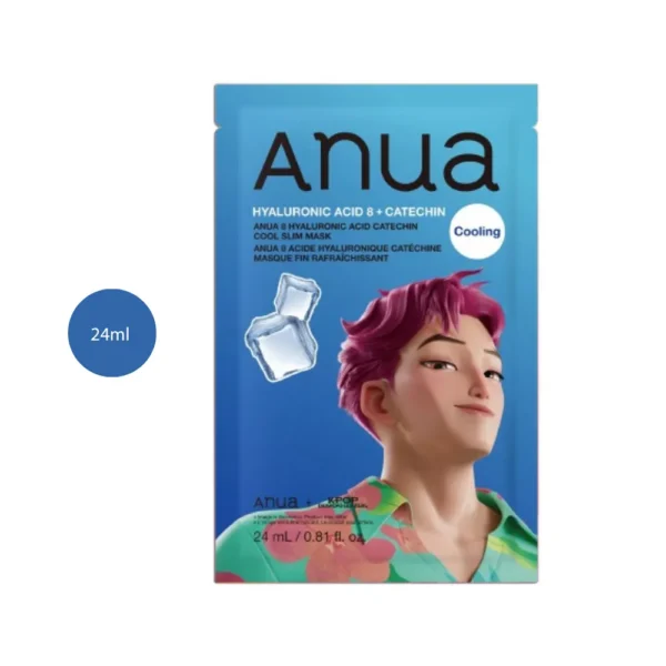 Anua KDH Hyaluronic Acid 8 Catechin Cool Slim Mask 24ml blue sachet with ice.