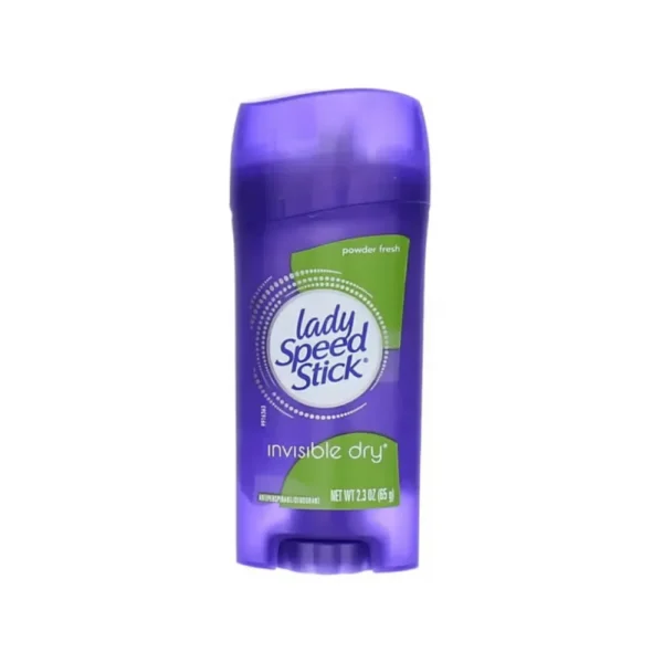 Lady Speed Stick Powder Fresh Invisible Dry Deodorant purple stick with green accents.