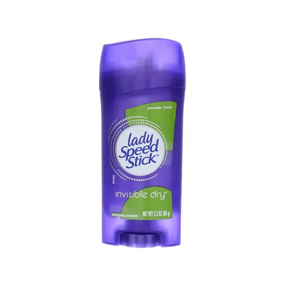 Lady Speed Stick Powder Fresh Invisible Dry Deodorant purple stick with green accents.