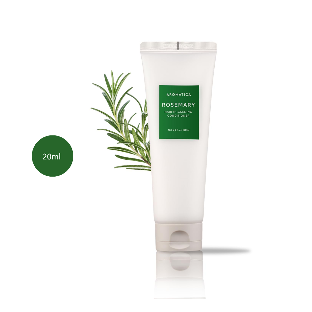 Aromatica Rosemary Hair Thickening Conditioner 180ml white tube with fresh rosemary sprig.