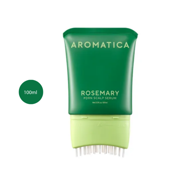 Aromatica Rosemary PDRN Scalp Serum 100ml green squeeze tube with light green scalp applicator cap.