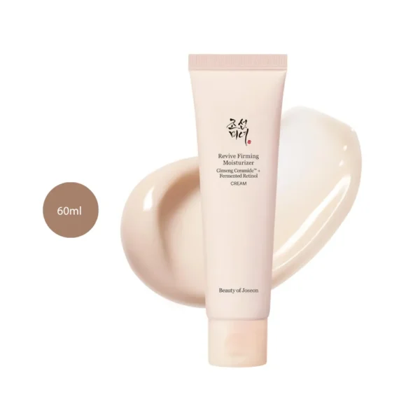 Beauty of Joseon Revive Firming Moisturizer 60ml beige tube over smooth cream swatch.