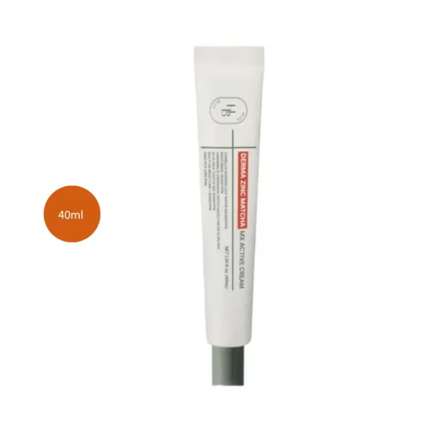 HEVEBLUE Derma Zinc Matcha MX Active Cream 40ml white tube with green cap.