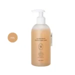 HEVEBLUE Salmon Fruity Centella Body Wash 300g frosted pump bottle with peach liquid.