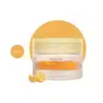 HEVEBLUE Single Vita Liposome Cream Pad 180ml 80 Pads jar with yellow lid, pad, and lemons.